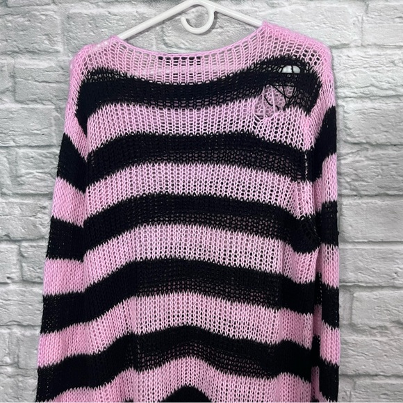 Killstar Size Large Bad Blossoms Knit Sweater Pink And Black Distressed Gothic - Picture 12 of 16